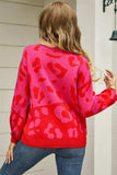 Leopard Round Neck Dropped Shoulder Sweater - Trendsi - Flyclothing LLC