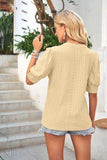 Openwork Round Neck Short Sleeve Blouse - Trendsi - Flyclothing LLC