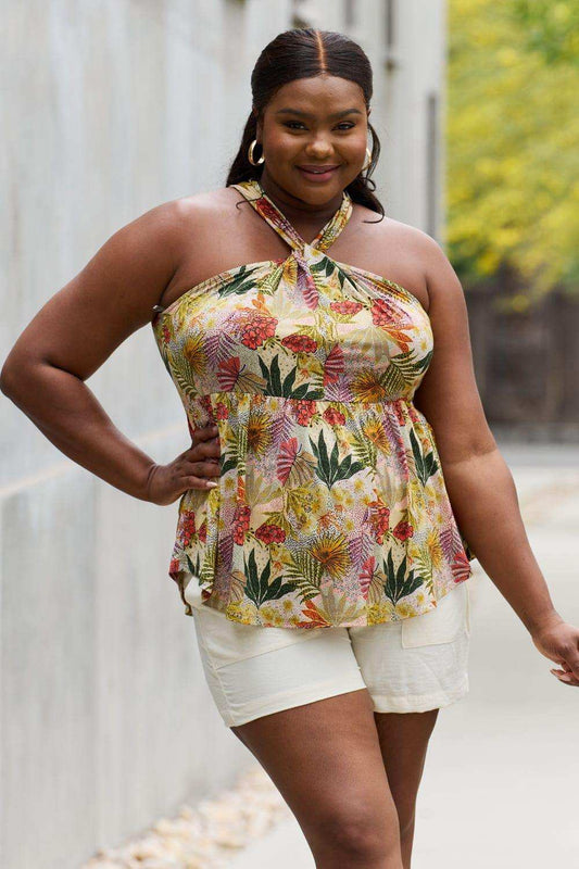 Be Stage Full Size Floral Halter Top in Green - Trendsi - Flyclothing LLC