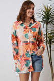 Floral Long Sleeve Slit Longline Shirt - Trendsi - Flyclothing LLC