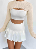 Distressed Long Sleeve Cropped Sweater - Trendsi - Flyclothing LLC
