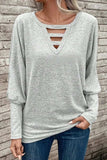 Cutout Round Neck Long Sleeve T-Shirt - Trendsi - Flyclothing LLC