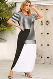 Plus Size Striped Color Block Round Neck Dress - Trendsi - Flyclothing LLC