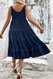 Decorative Button Scoop Neck Tiered Sleeveless Dress - Trendsi - Flyclothing LLC