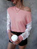 Lace Detail Round Neck Dropped Shoulder T-Shirt - Trendsi - Flyclothing LLC