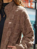 Fuzzy Checkered Zip Up Jacket - Trendsi - Flyclothing LLC