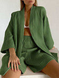 Textured Dropped Shoulder Cardigan and Shorts Set - Trendsi - Flyclothing LLC