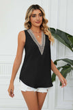 Contrast Trim Plunge Sleeveless Blouse - Trendsi - Flyclothing LLC