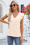 Ruffled V-Neck Cap Sleeve Blouse - Trendsi - Flyclothing LLC