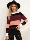 Striped Round Neck Dropped Shoulder Sweater - Trendsi - Flyclothing LLC
