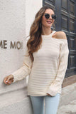 Ribbed Cold Shoulder Round Neck Pullover Sweater - Trendsi - Flyclothing LLC