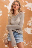 Openwork Round Neck Long Sleeve Knit Top - Trendsi - Flyclothing LLC