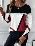 Contrast Round Neck Long Sleeve T-Shirt - Trendsi - Flyclothing LLC