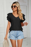 Eyelet Layered Flutter Sleeve V-Neck Knit Top - Trendsi - Flyclothing LLC