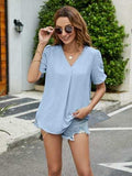 Ruched Short Sleeve V-Neck Blouse - Trendsi - Flyclothing LLC