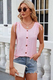 Eyelet Round Neck Wide Strap Tank - Trendsi - Flyclothing LLC