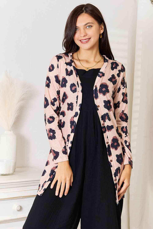 Double Take Printed Button Front Longline Cardigan - Trendsi - Flyclothing LLC