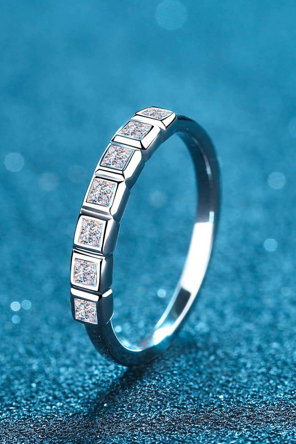 Moissanite Rhodium-Plated Half-Eternity Ring - Trendsi - Flyclothing LLC