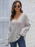 Openwork V-Neck Sweater - Trendsi - Flyclothing LLC