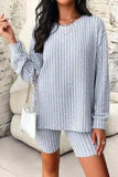 Ribbed Round Neck Dropped Shoulder Top and Shorts Set - Trendsi - Flyclothing LLC