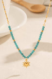 Turquoise Beaded 18K Gold-Plated Sun Shape Pendant Necklace - Trendsi - Flyclothing LLC