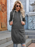Full Size Zip-Up Longline Hoodie with Pockets - Trendsi - Flyclothing LLC