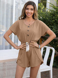 Decorative Button Round Neck Short Sleeve Romper - Trendsi - Flyclothing LLC