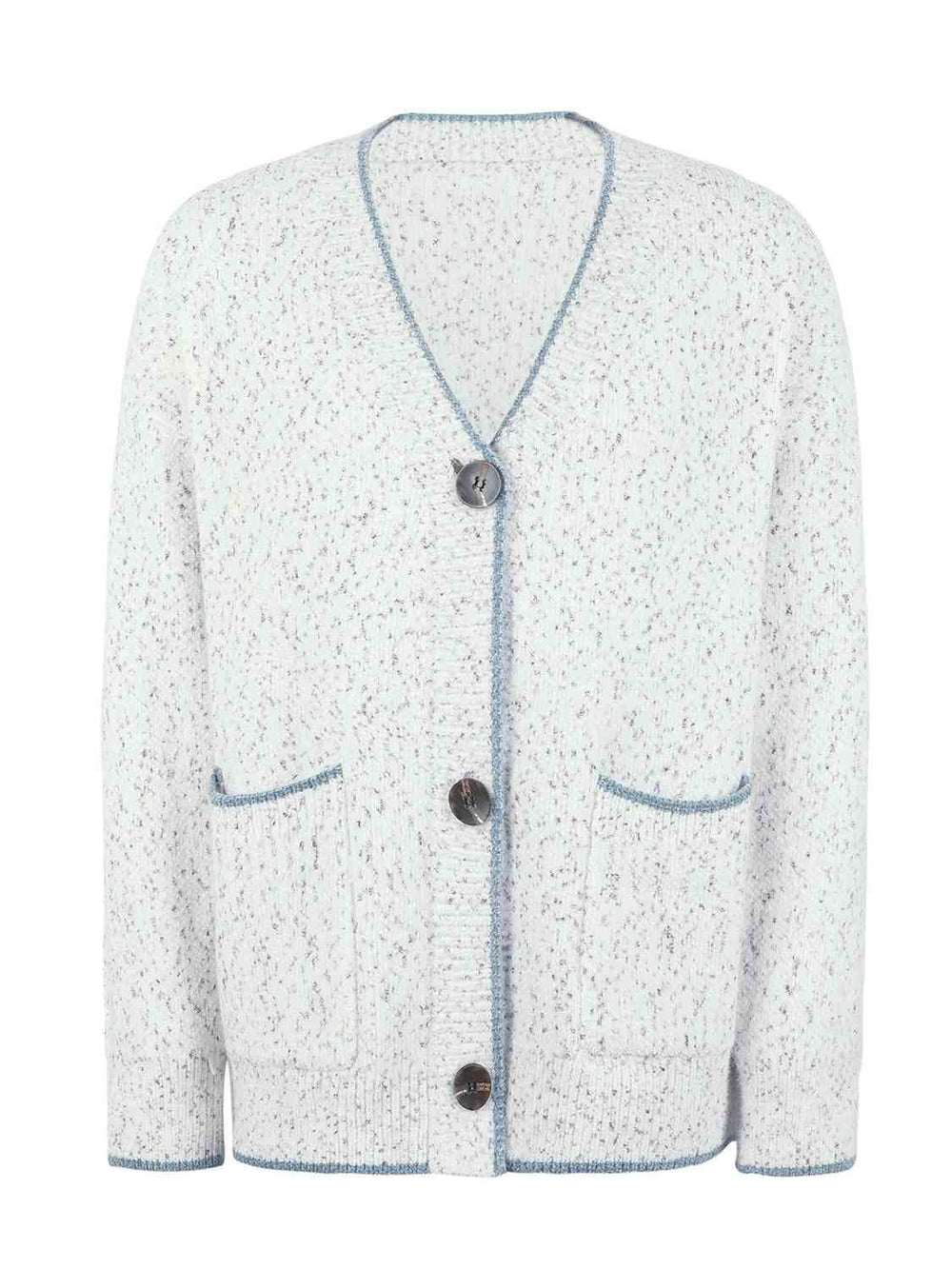 Button Down V-Neck Cardigan with Pockets - Trendsi - Flyclothing LLC