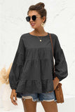 Round Neck Bubble Sleeve Tiered Blouse - Trendsi - Flyclothing LLC