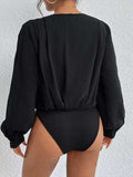 Surplice Ruched Long Sleeve Bodysuit - Trendsi - Flyclothing LLC