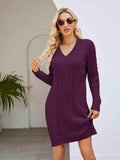 Cable-Knit V-Neck Mini Sweater Dress - Trendsi - Flyclothing LLC