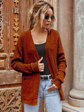 Ribbed Open Front Long Sleeve Cardigan with Pockets - Trendsi - Flyclothing LLC