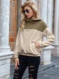 Pocketed Color Block Quarter Zip Hoodie - Trendsi - Flyclothing LLC