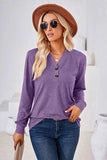 Notched Button Detail Long Sleeve T-Shirt - Trendsi - Flyclothing LLC