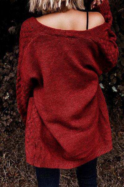 Open Front Dropped Shoulder Cardigan with Pockets - Trendsi - Flyclothing LLC