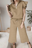 Ruffled Quarter Zip Top and Drawstring Pants Set - Trendsi - Flyclothing LLC