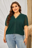 Plus Size Swiss Dot Spliced Lace V-Neck Blouse - Trendsi - Flyclothing LLC