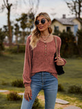 Round Neck Button-Down Long Sleeve Tee - Trendsi - Flyclothing LLC