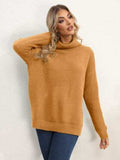 Slit Turtleneck Dropped Shoulder Sweater - Trendsi - Flyclothing LLC