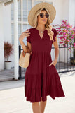 Ruched Notched Cap Sleeve Dress - Trendsi - Flyclothing LLC
