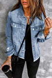 Distressed Raw Hem Denim Jacket - Trendsi - Flyclothing LLC