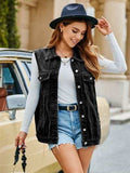 Pocketed Button Up Sleeveless Denim Jacket - Trendsi - Flyclothing LLC