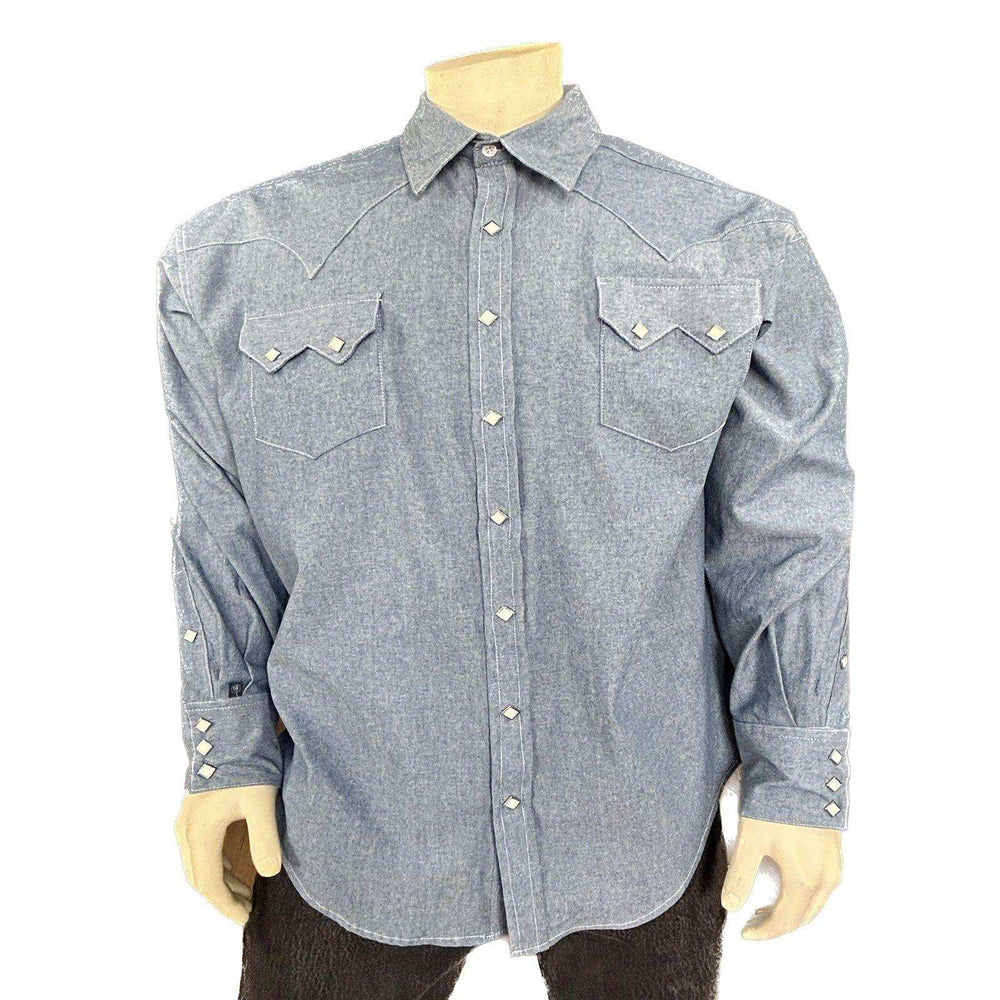 Rockmount Clothing Men's Laundered Blue Chambray Premium Cotton Western Shirt - Rockmount Clothing - Flyclothing LLC