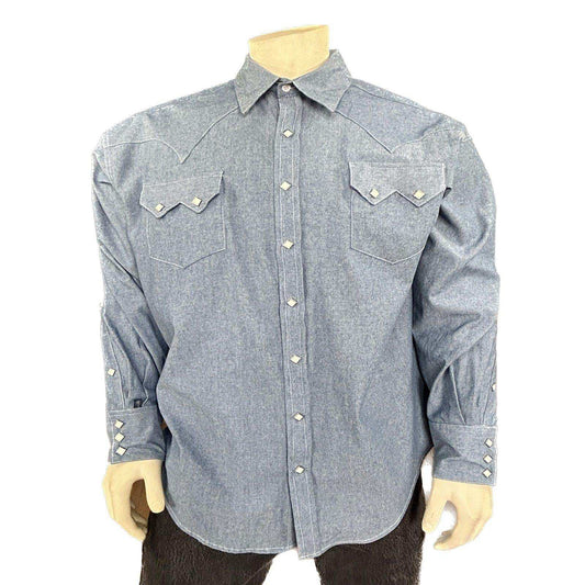 Rockmount Clothing Men's Laundered Blue Chambray Premium Cotton Western Shirt - Rockmount Clothing - Flyclothing LLC