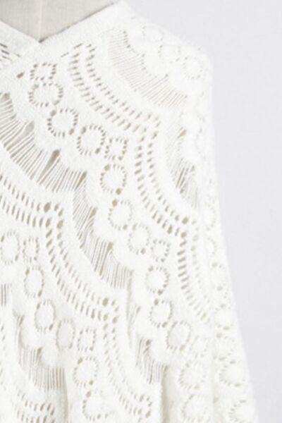 Fringe Openwork Surplice Cape Sleeve Poncho - Trendsi - Flyclothing LLC