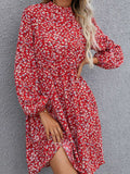 Floral Mock Neck Long Sleeve Dress - Trendsi - Flyclothing LLC