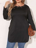Plus Size Slit Long Sleeve T-Shirt - Trendsi - Flyclothing LLC