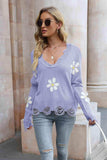 Flower Distressed Long Sleeve Sweater - Trendsi - Flyclothing LLC
