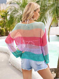 Color Block Openwork Boat Neck Cover Up - Trendsi - Flyclothing LLC