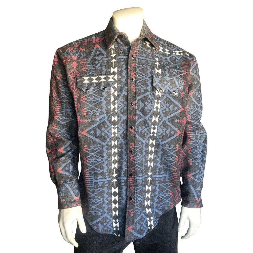 Men's Premium Flannel Jacquard Western Shirt in Black & Red - Rockmount Clothing - Flyclothing LLC